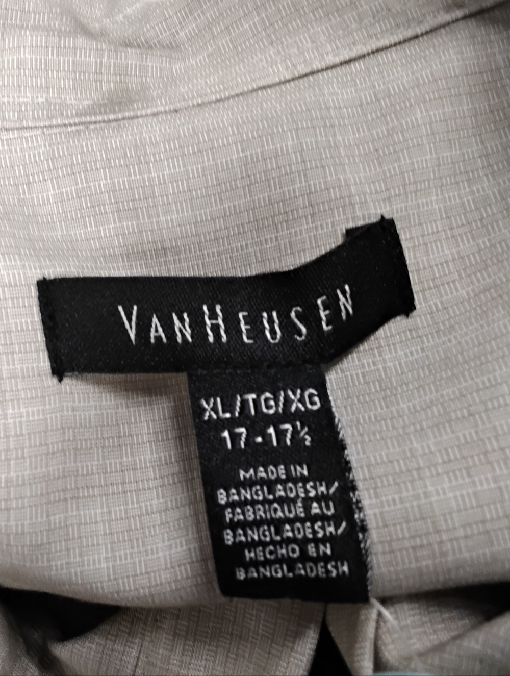 3929 Size XL Van Husen Beige Short-Sleeve Button-Down Shirt with Black Panels - Picture 6 of 7
